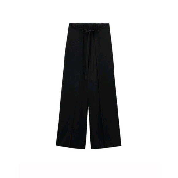 NWT Zara Pants Women Large Wide Leg Black High Waisted Trousers Chiffon Flowy - Picture 3 of 12